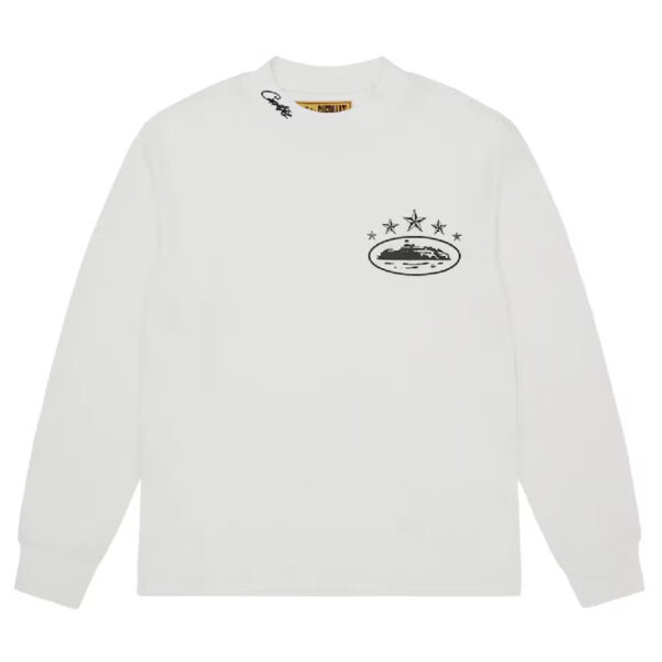 Corteiz 5 Starz Alcatraz Waffle Longsleeve Sweatshirt - White